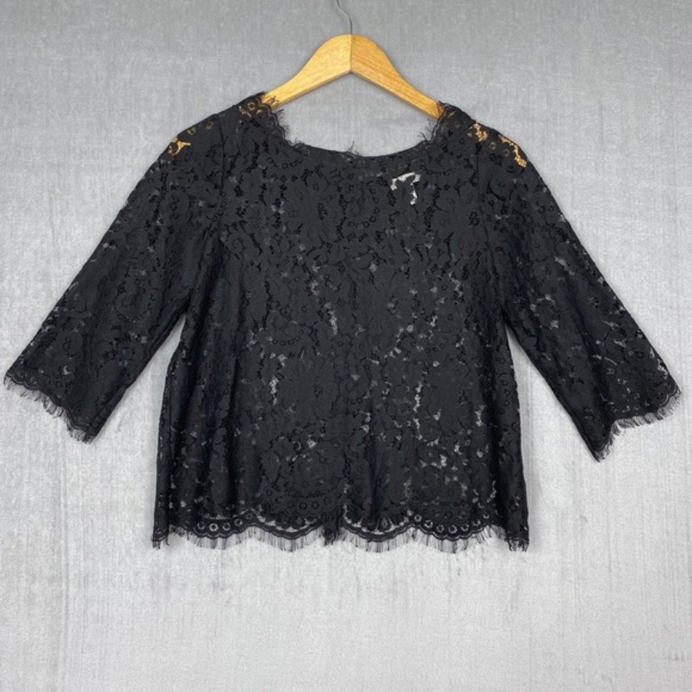 Joie Womens‎ Blouse XS Black Lace Eyelash Trim Dainty Dark Romance Preppy Chic
